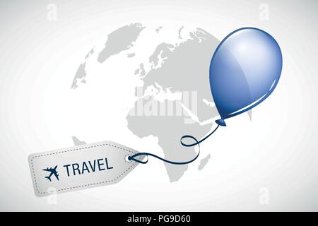 travel around the world label blue balloon vector illustartion EPS10 Stock Vector
