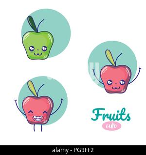 Apples cute fruits cartoons Stock Vector