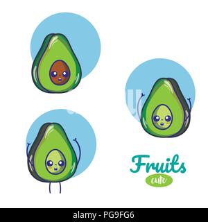 Avocados cute fruits cartoons Stock Vector