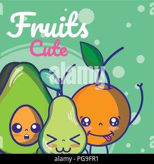 Cute fruits cartoons Stock Vector