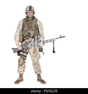 Soldier with machine gun isolated studio shoot Stock Photo