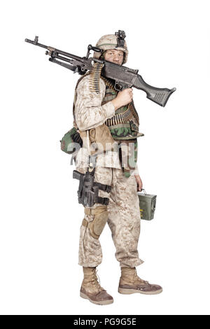 Soldier with machine gun isolated studio shoot Stock Photo