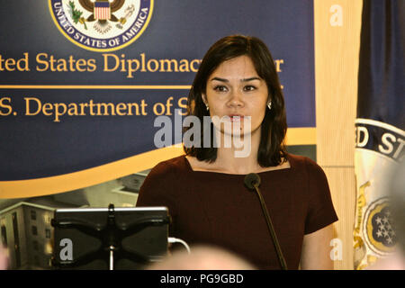 Assistant Secretary of State for Public Affairs Michelle Giuda delivers opening remarks at the &quot;Embassy in Crisis: Diplomats and the Tet Offensive&quot; panel discussion at the U.S. Department of State in Washington, D.C. on March 15, 2018. Stock Photo