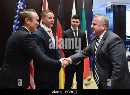 Acting Secretary of State John Sullivan meets with Marine Security Guards in Toronto, Canada on April 23, 2018. Stock Photo