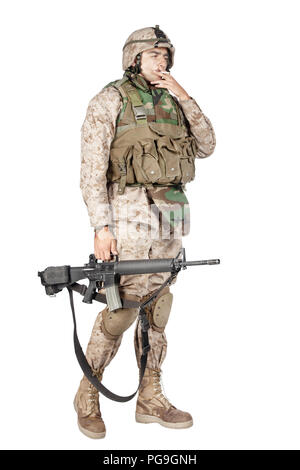 Soldier with machine gun isolated studio shoot Stock Photo