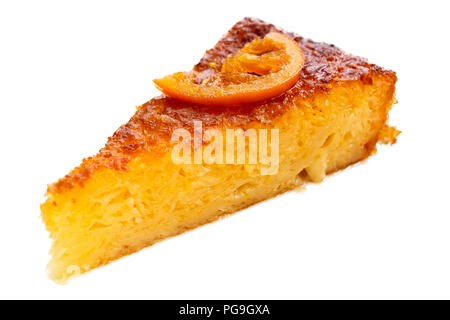 A piece of traditional greek orange cake isolated on white. Stock Photo