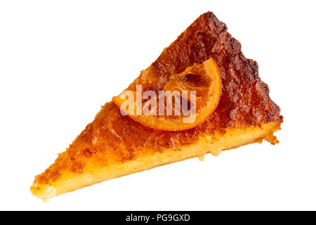 A piece of traditional greek orange cake isolated on white from above. Stock Photo