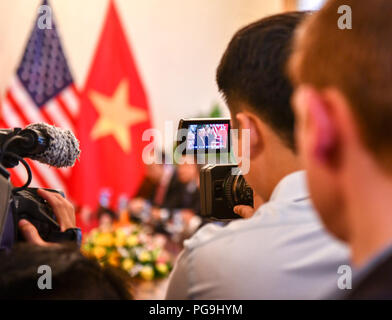 U.S. Secretary of State Michael R. Pompeo meets with Vietnamese Vice Foreign Minister Ha Kim Ngoc during a visit to the Vietnamese Ministry of Foreign Affairs on July 8, 2018 in Hanoi, Vietnam. Stock Photo