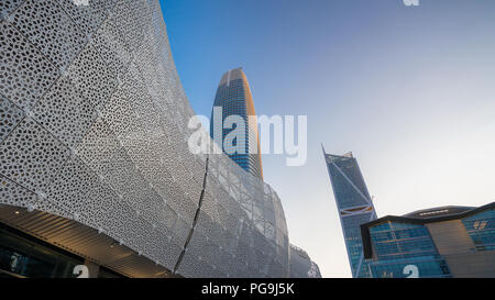 San Francisco, CA - August 12, 2018: The Salesforce Tower is visible rising behind the Salesforce Transit Center at the public opening of the Transit  Stock Photo