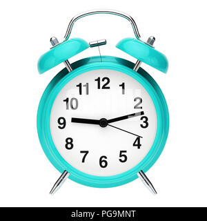 Blue retro alarm clock isolated on white background Stock Photo