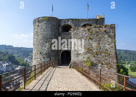 Entrance gate of the medieval Château de Bouillon Castle, Luxembourg Province, Belgian Ardennes, Belgium Stock Photo