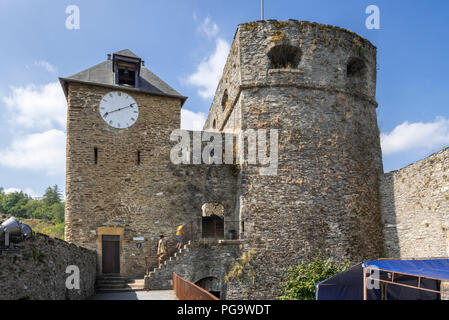 Tourists visiting the medieval Château de Bouillon Castle, Luxembourg Province, Belgian Ardennes, Belgium Stock Photo