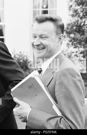 Zbigniew Brzezinski, half-length portrait, facing left, at a meeting with congressional leaders about the SALT talks. Brzezinski served as national security advisor to President Jimmy Carter. Stock Photo