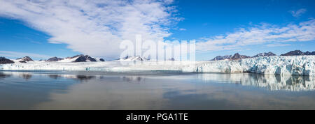 Panoramic view of the Glacier 14 July or also known as Fjortende Julibreen and 14 Juli Bukta at Svalbard, Norway in summer. Stock Photo