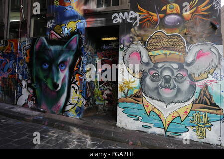 Hosier Lane, Famous Laneway Street Art (Graffiti) of Melbourne Stock Photo