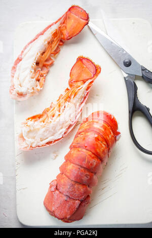 Cooked lobster tails on white background Stock Photo