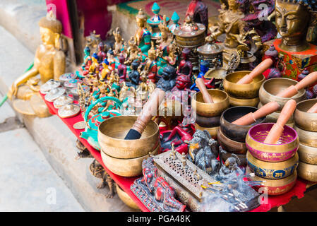 Thamel, Kathmandu, Nepal - July 15, 2018 : Souvenirs in Thamel district, known as the centre of the tourist industry in Kathmandu Stock Photo