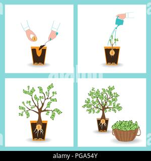 Infographics financial profit growth. Growth process money. Business start-up. Monetary contributions concept. Business development Stock Vector