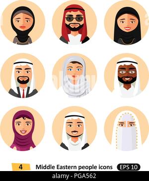 Vector middle eastern arab people avatars flat Icons symbol Stock Vector