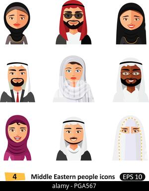 Different middle eastern people avatar set vector flat icons arab users isolated Stock Vector
