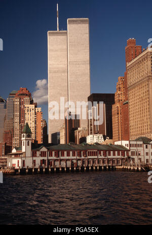 Vintage 1995 View of Lower Manhattan Skyline with Twin