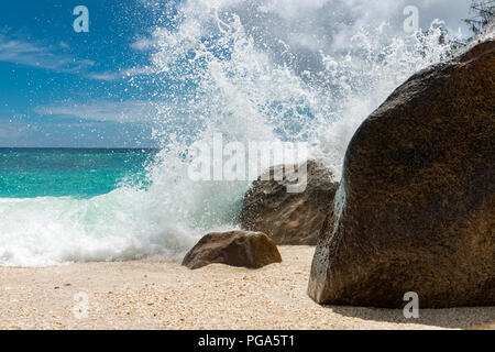 Refreshing sea spray at the beautiful Seychelles. Stock Photo