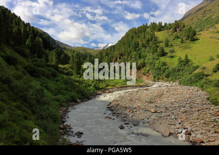 Winding mountain torrent near Obergurgl, Oetztal Alps in Tyrol, Austria. Stock Photo