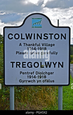 Colwinston, Wales - Village sign Bilingual Stock Photo - Alamy