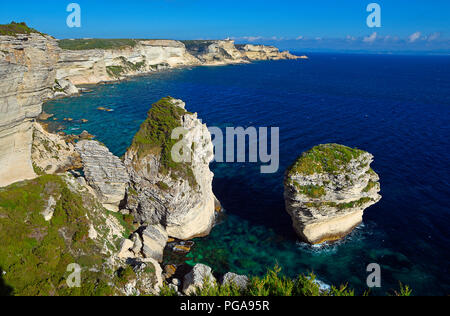 Grain du Sable, rugged chalk cliffs and turquoise-blue sea, cliffs, Bonifacio, Corsica, France Stock Photo
