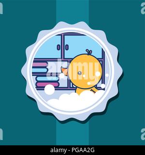 rubber duck toy and furniture interior banner bathroom Stock Vector