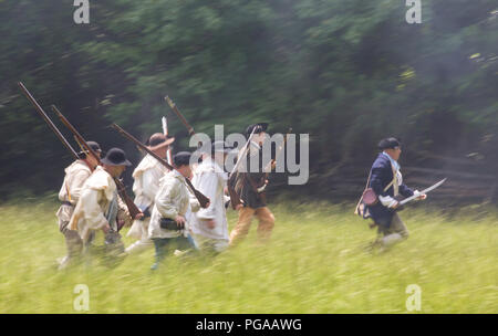 MCCONNELLS, SC (USA) - July 14, 2018:  Revolutionary War reenactors representing American Patriots recreate The Battle of Huck’s Defeat. Stock Photo