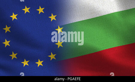 European Union and Bulgaria Flags - Two Flags Together - EU Stock Photo