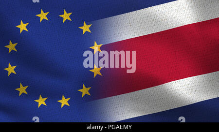 European Union and Costa Rica Flags - Two Flags Together - EU Stock Photo
