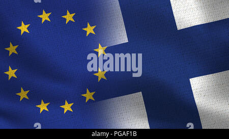 European Union and Finland Flags - Two Flags Together - EU Stock Photo