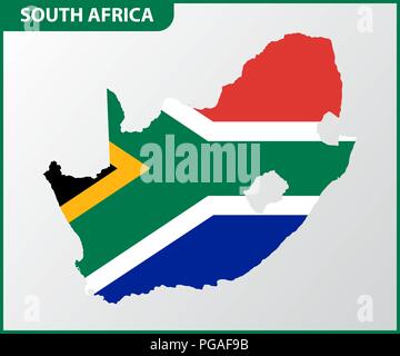 The detailed map of South Africa with National Flag Stock Vector