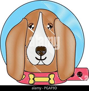 cute basset hound dog with collar over white background, vector illustration Stock Vector