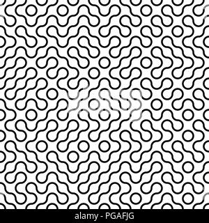 Seamless fractal halftone circles pattern. Truchet curved tiled background. Geometric irregular backdrop Stock Vector