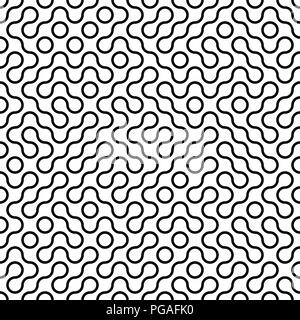 Seamless fractal halftone circles pattern. Truchet curved tiled background. Geometric irregular backdrop Stock Vector