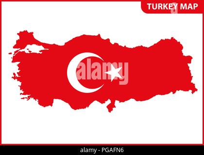 The detailed map of Turkey with National Flag Stock Vector