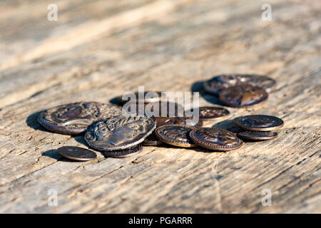 stack of Greek ancient coins Stock Photo