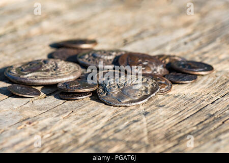 stack of Greek ancient coins, Athens, Greece Stock Photo