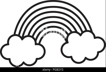 line nature beauty rainbow and fluffy clouds Stock Vector