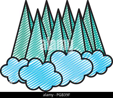 doodle nature isometric mountains and clouds landscape Stock Vector