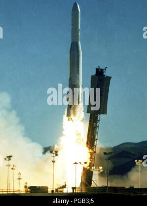 An Atlas-F missile is launched from Complex 3W. Stock Photo