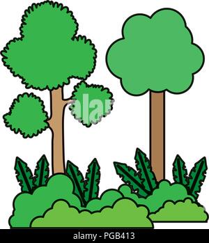 Pretty forest trees bushes plants art vector Stock Vector Image & Art ...
