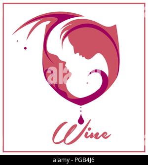 abstract glass of wine in the form of men and women wine minimalism art logo Stock Vector