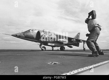 AV-8A VMA-513 taking off from USS Guam (LPH-9) 1972. Stock Photo