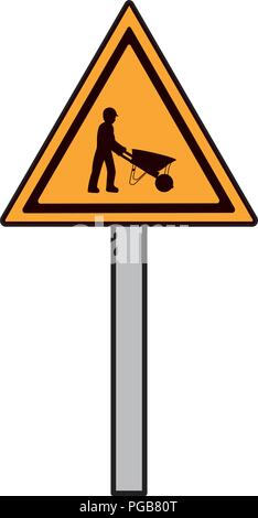 triangle caution emblem and laborer with wheelbarrow Stock Vector Image ...