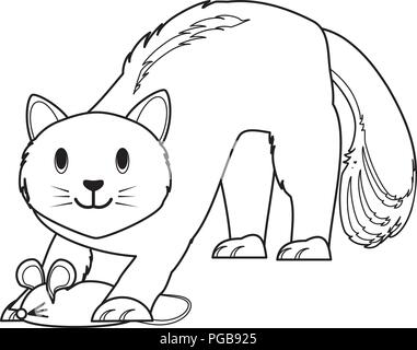 cute cat playing with mouse toy over white background, vector illustration Stock Vector