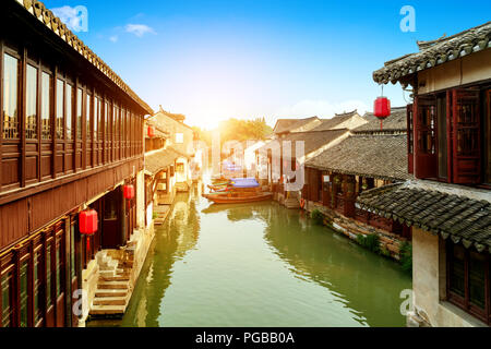 Zhouzhuang, China is a famous water town in the Suzhou area. There are many ancient towns in the south of the Yangtze River. Stock Photo